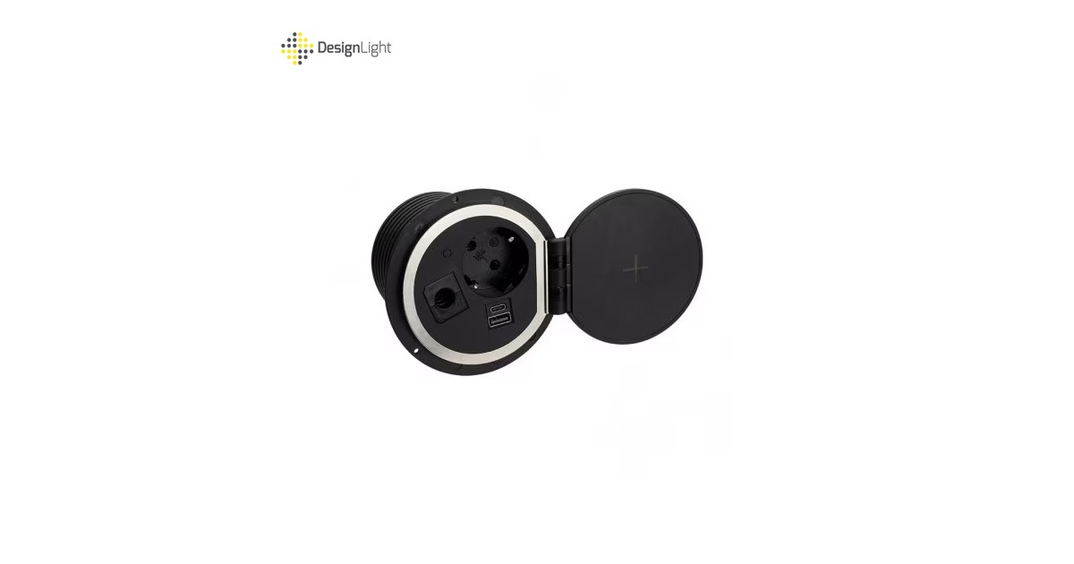 Контакт за вграждане SAMBO BOX черен с индукционно зарядно юесби USB A ...