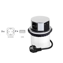 Контакт /разклонител за вграждане с 3 гнезда модел TETRA BOX, 2 USB входа, Шуко, Алуминий